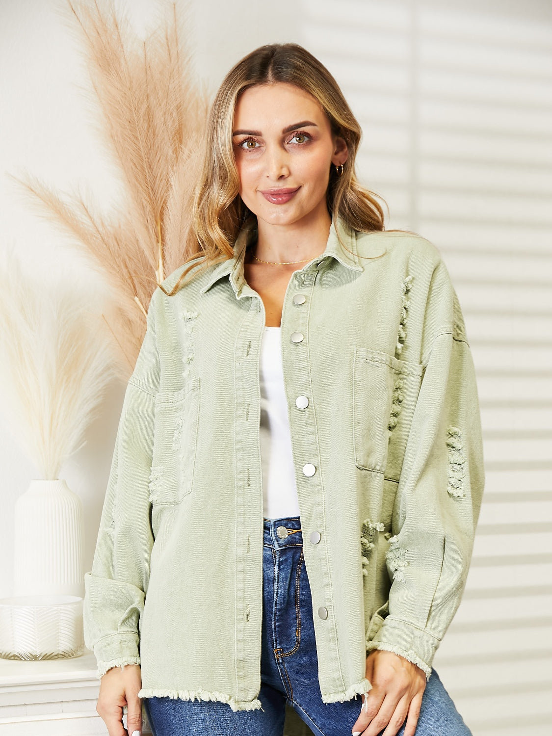 Distressed Raw Hem Denim Jacket (13)