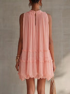 Pleated Mock Neck Sleeveless Mini Dress (2)