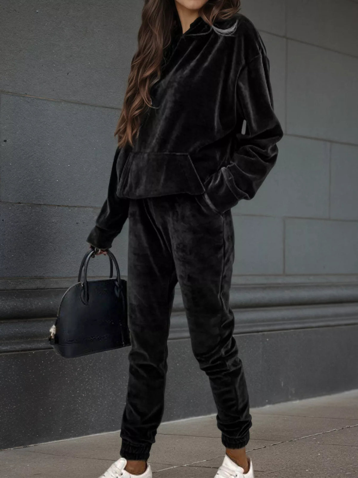 Velvet Long Sleeve Hoodie Pants Set (6)