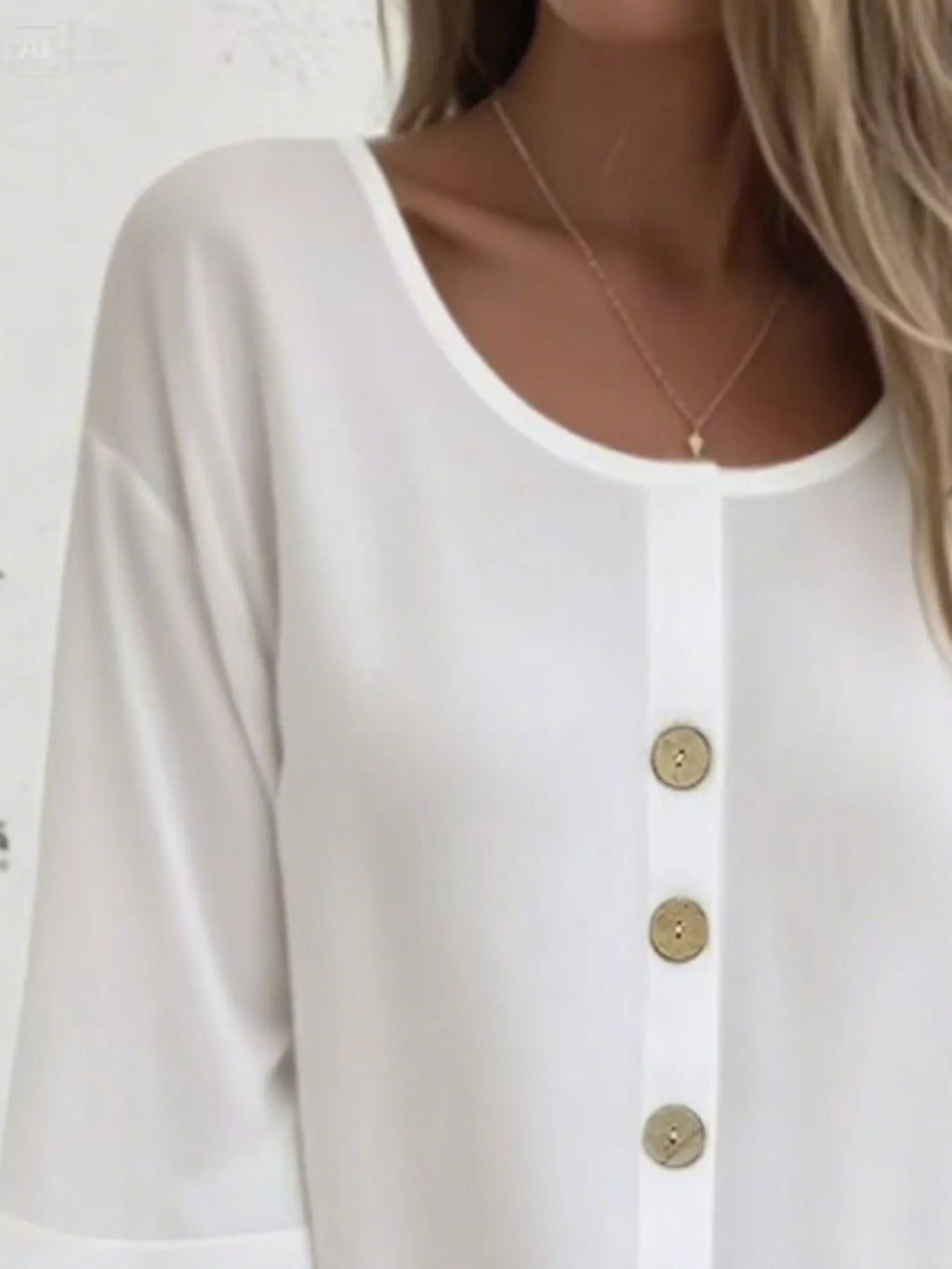 Full Size Button-front 3/4 Sleeve Casual Blouse Plus (9)