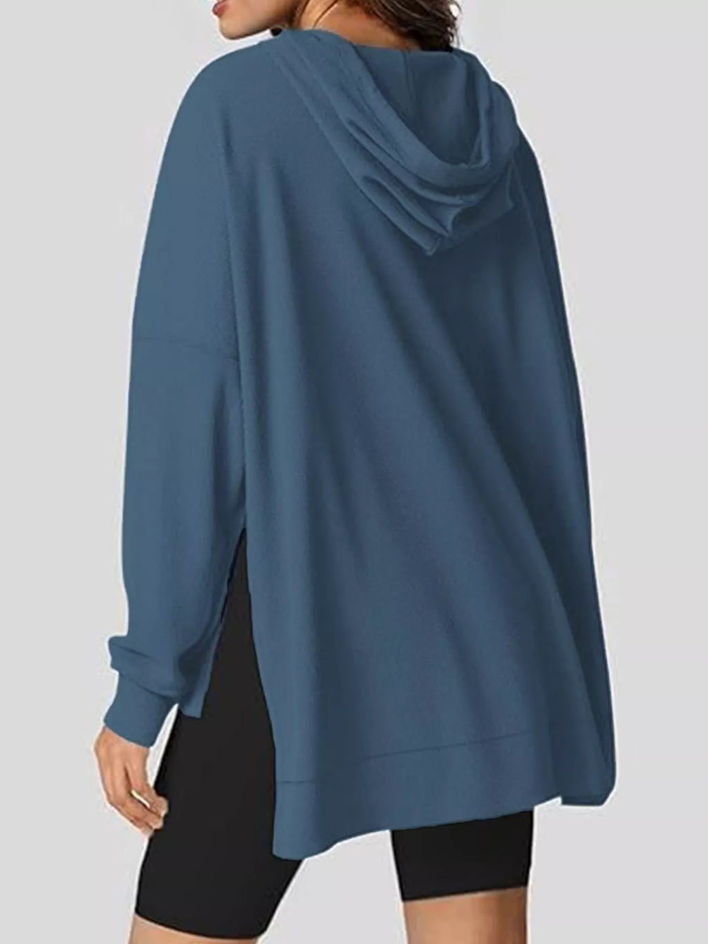 Oversized Drawstring Side Slit Hoodie (10)