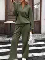 Half Zip Sweatshirt Wide-leg Pants Set (3)