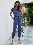 Drawstring Waist Short Sleeve Jogger Jumpsuit (9)