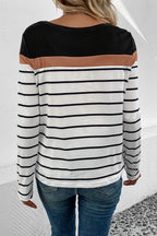 Striped Round Neck Long Sleeve T-shirt (2)