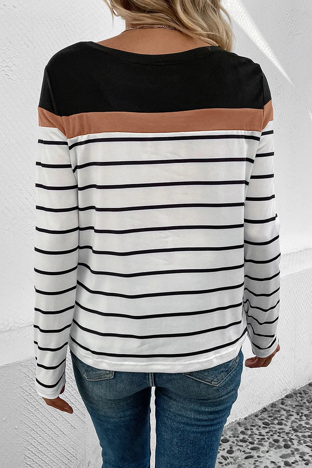 Striped Round Neck Long Sleeve T-shirt (2)