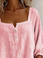 Full Size Square Neck Button Detail Blouse Plus (8)