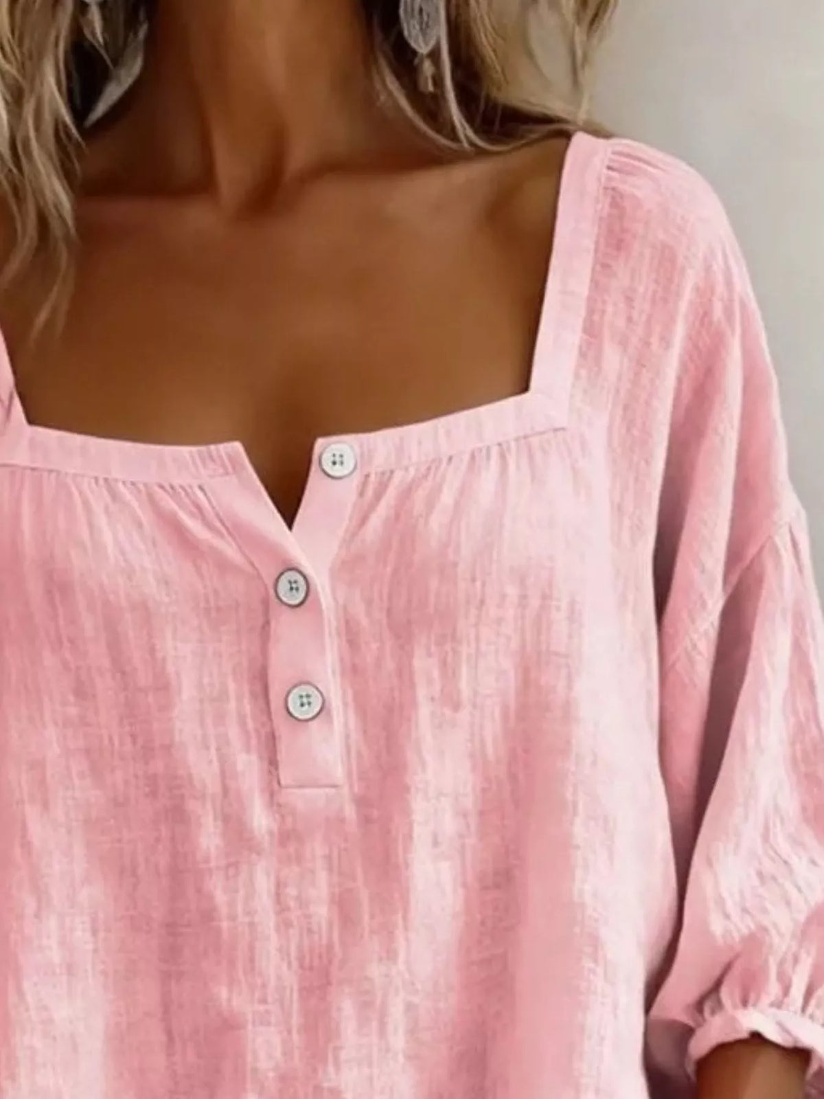 Full Size Square Neck Button Detail Blouse Plus (8)