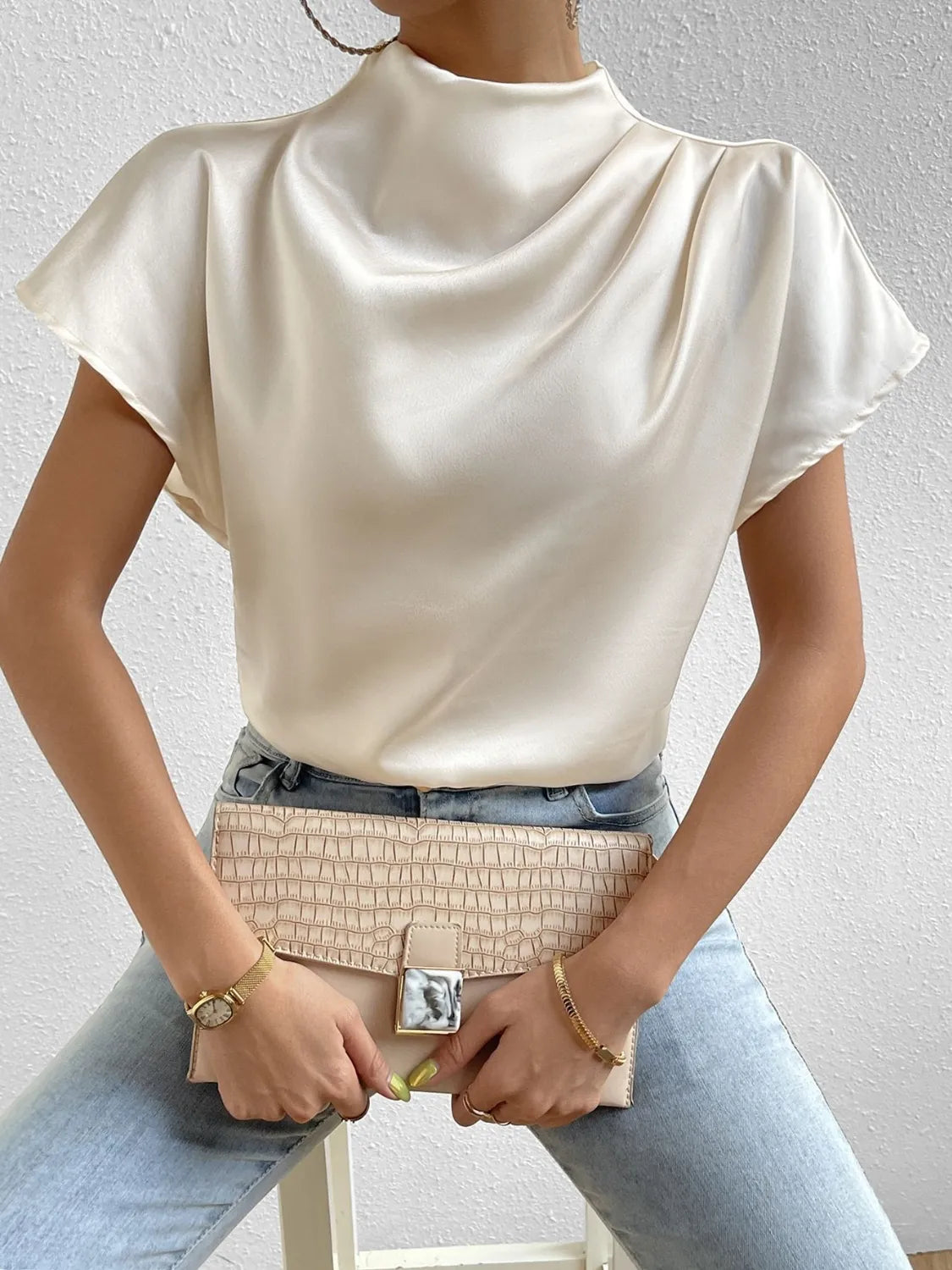 Mock Neck Short Sleeve Blouse (8)