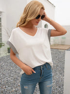 Striped V-neck Short Sleeve T-shirt (11)
