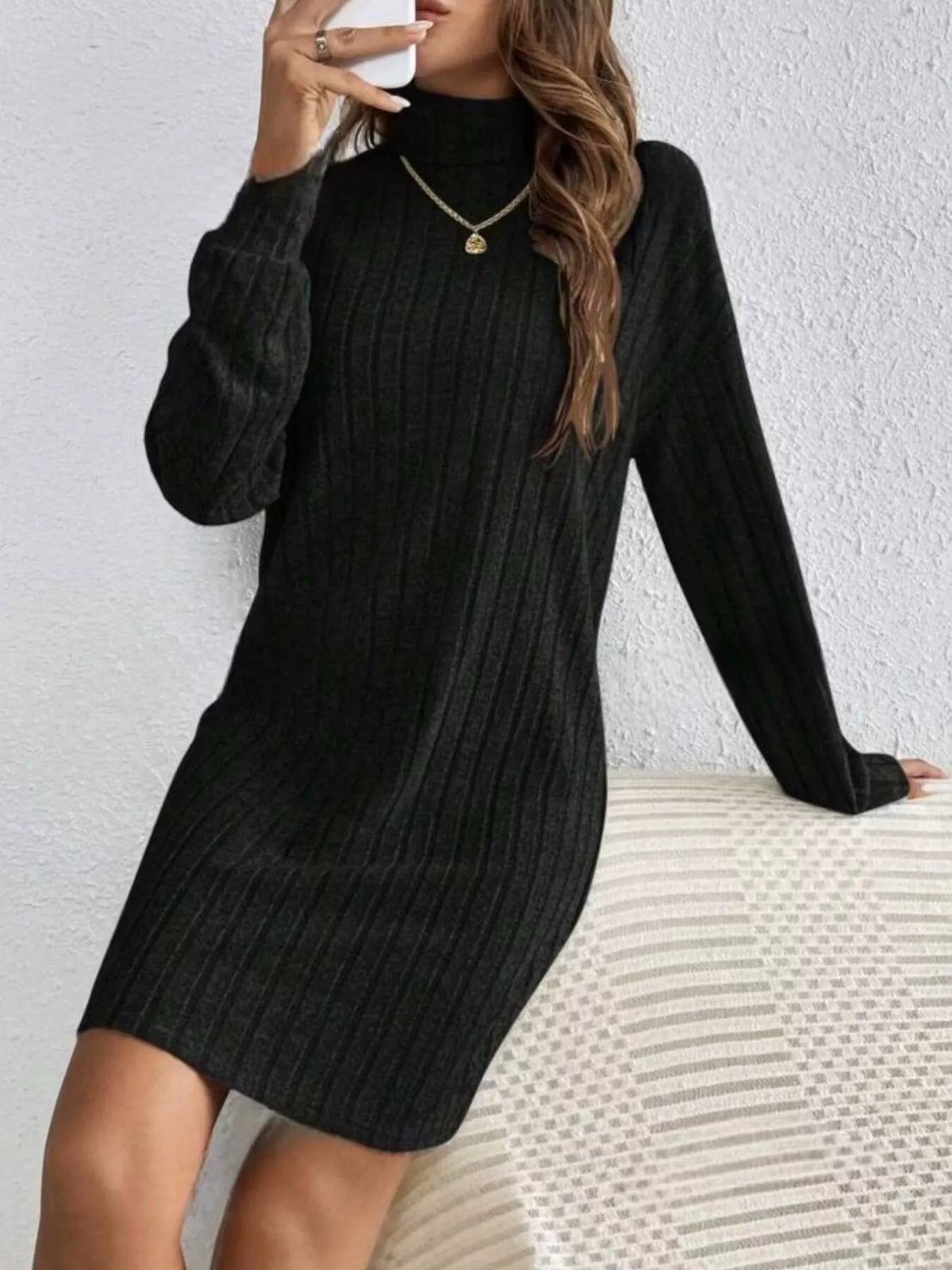 Ribbed Knit Turtleneck Mini Dress (9)