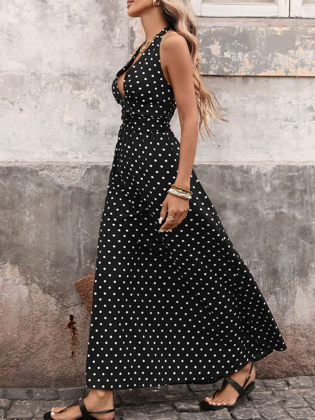 Polka Dot Halter Neck Maxi Dress (3)