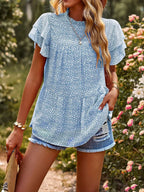 Printed Ruffle Sleeve Babydoll Blouse (9)