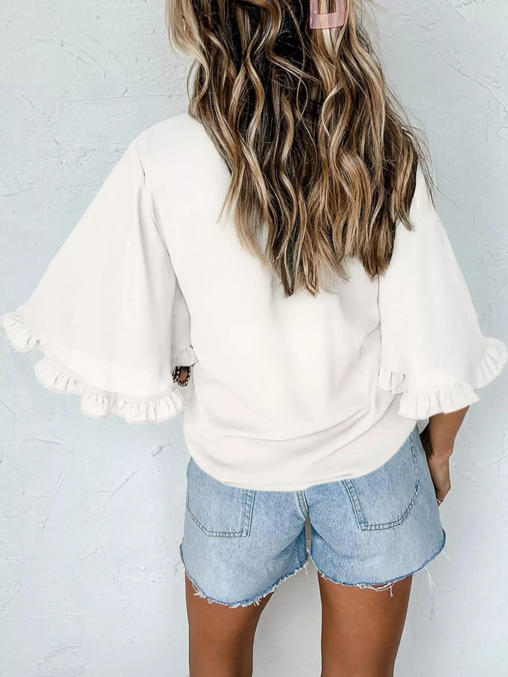Ruffle Trim Half Sleeve Blouse (23)