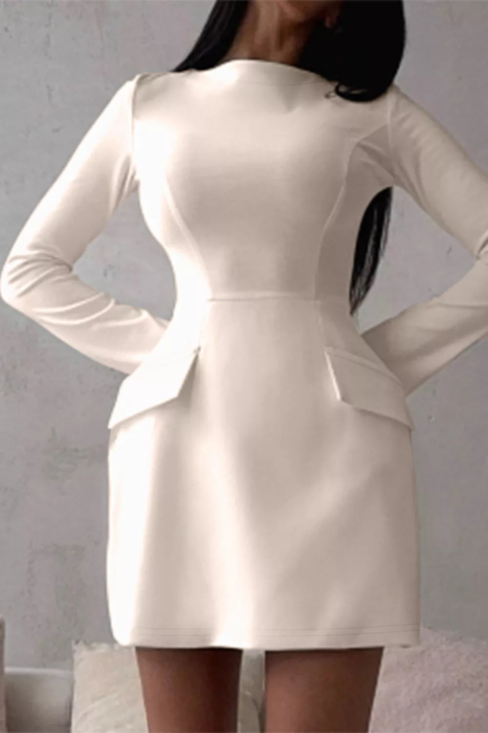 Long-sleeve Mini Dress Flap Pockets (2)