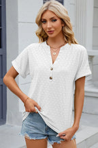 Eyelet Notched Short Sleeve T-shirt (11)