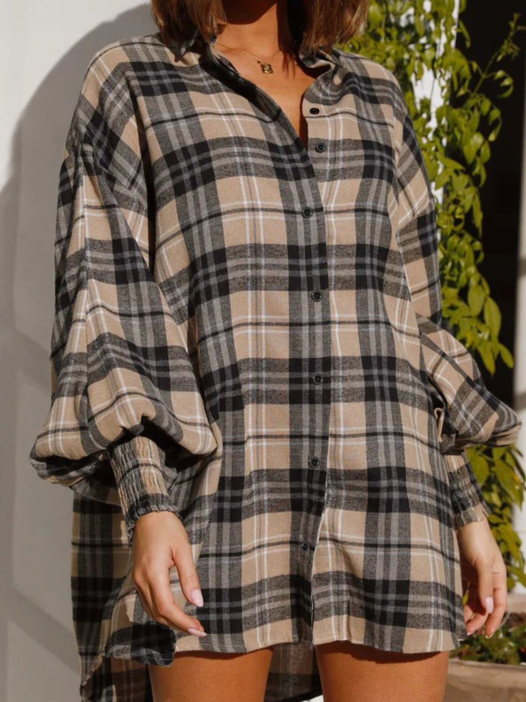Plaid Lantern Sleeve Shirt (7)