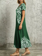Printed Short Sleeve Midi Dress (9)