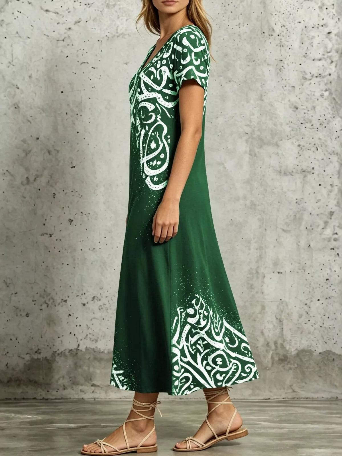 Printed Short Sleeve Midi Dress (9)
