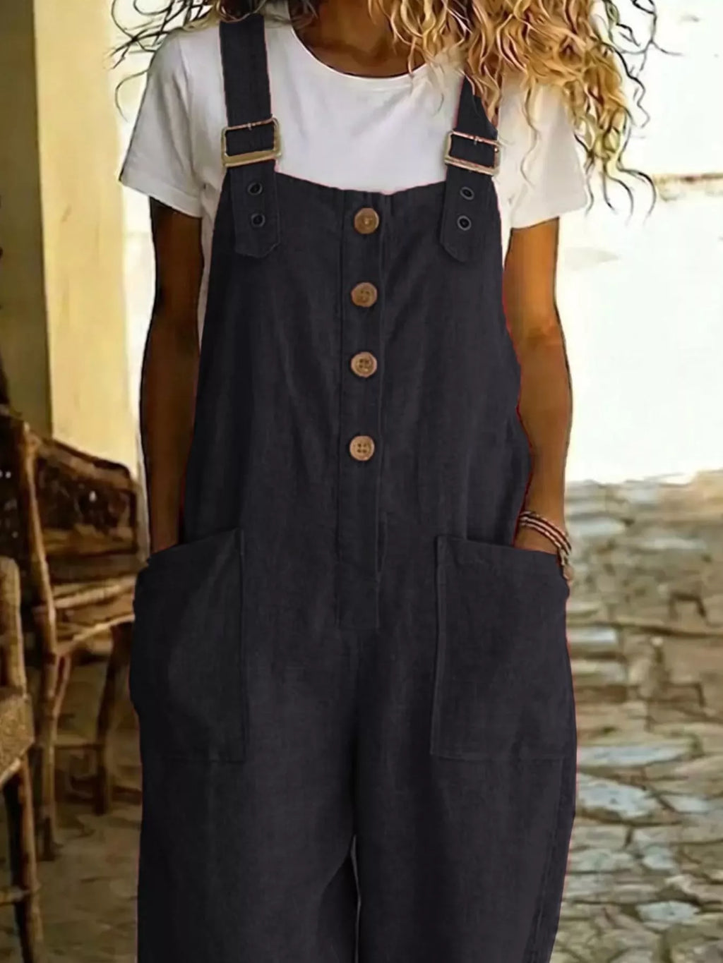 Casual Button Front Wide Leg Overalls (10)