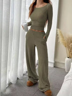 Ribbed Knit Boat Neck Top Pants Set (20)