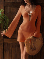 Crochet Knit Long Sleeve Cover-up Dress (16)