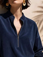 Full Size Half Zip Dropped Shoulder Corduroy Top Plus (4)