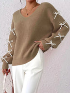 Bow-tie Sleeve V-neck Sweater