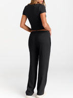 Round Neck Short Sleeve Tee Pants Set (8)