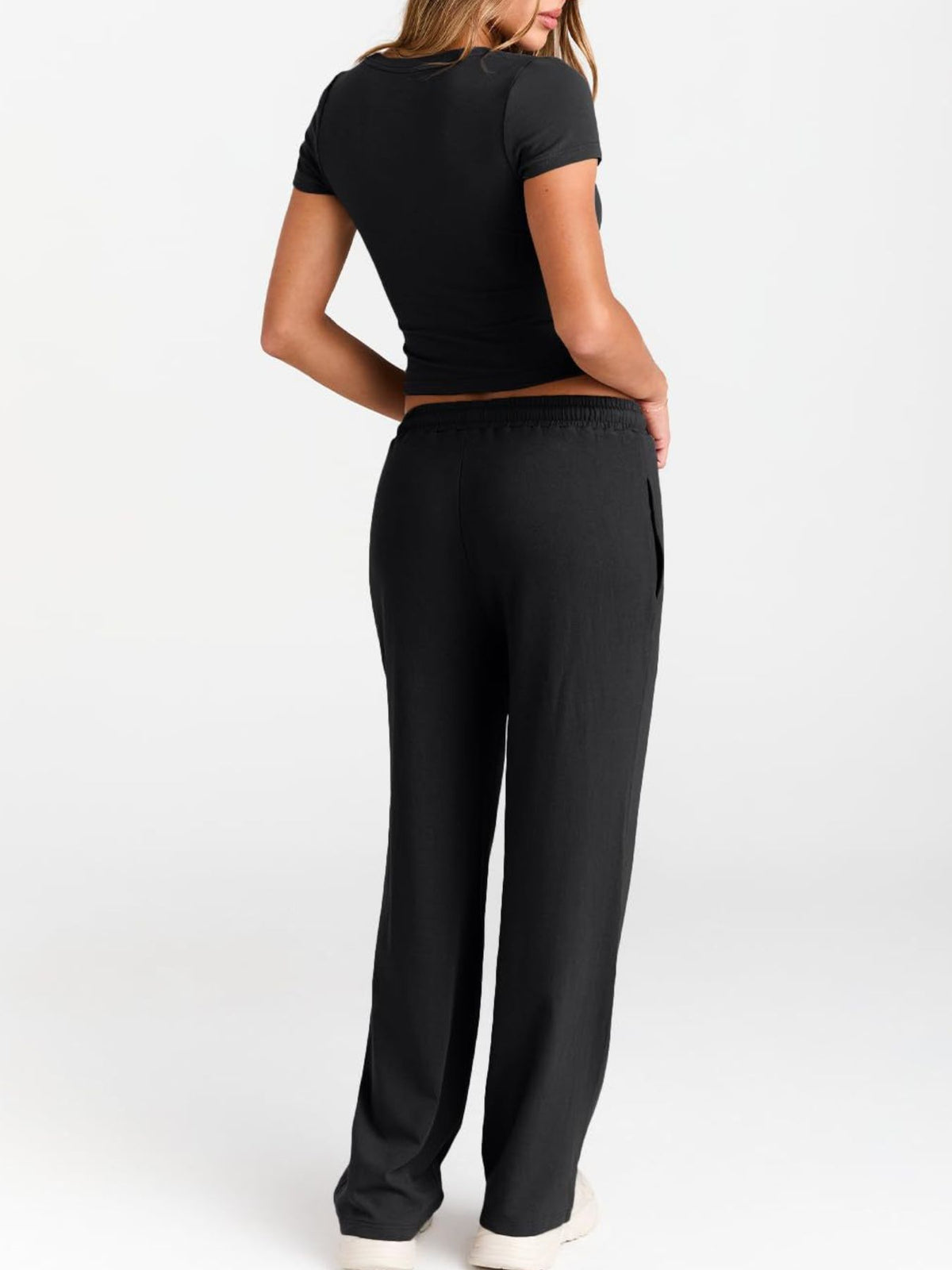 Round Neck Short Sleeve Tee Pants Set (8)