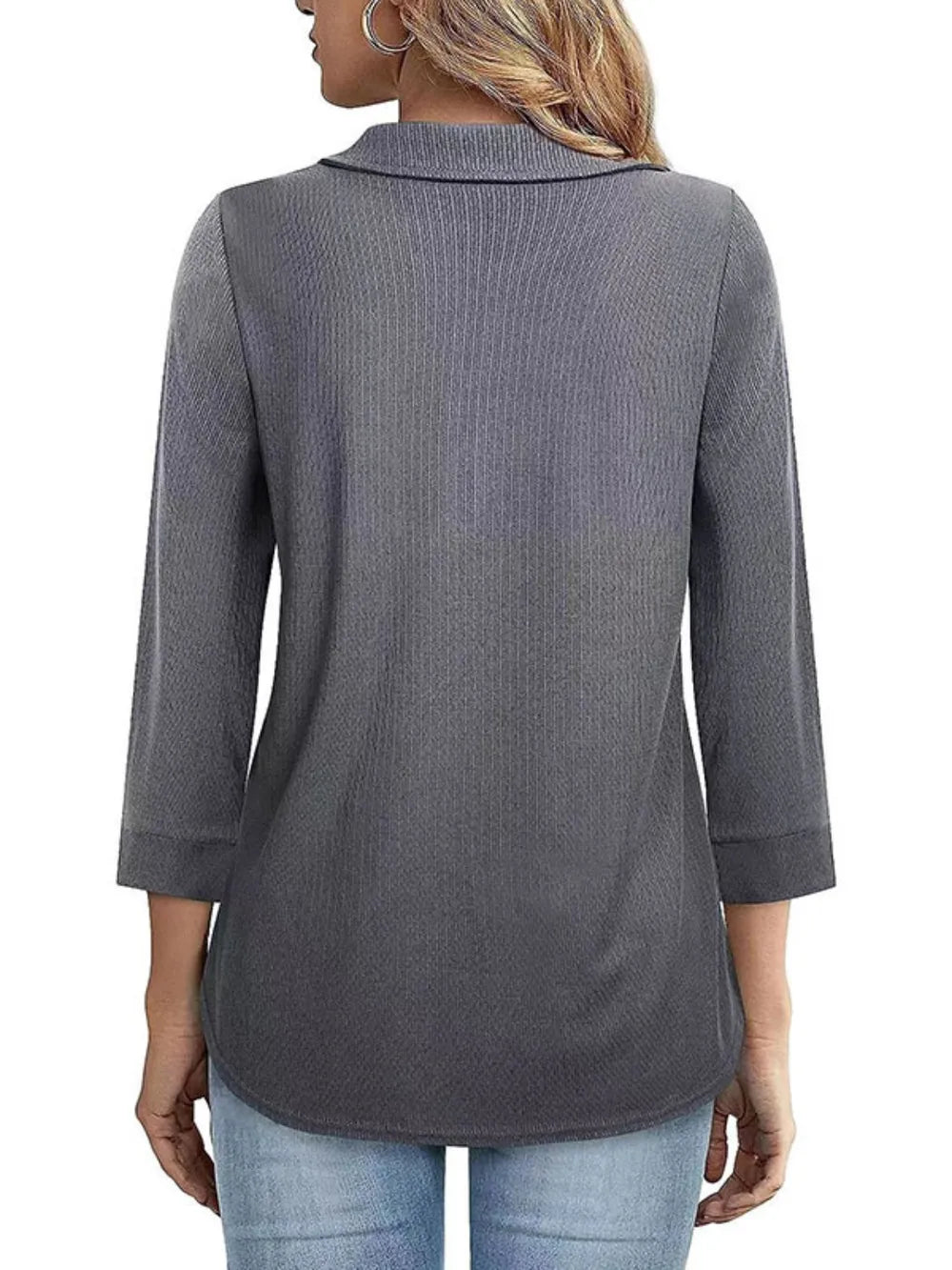 Half Zip Collared Neck Three-quarter Sleeve T-shirt (2)