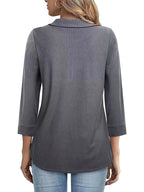 Half Zip Collared Neck Three-quarter Sleeve T-shirt (2)