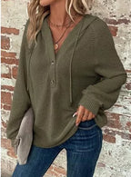 Waffle Knit Button Detail Hoodie (29)