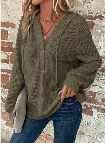 Waffle Knit Button Detail Hoodie (29)