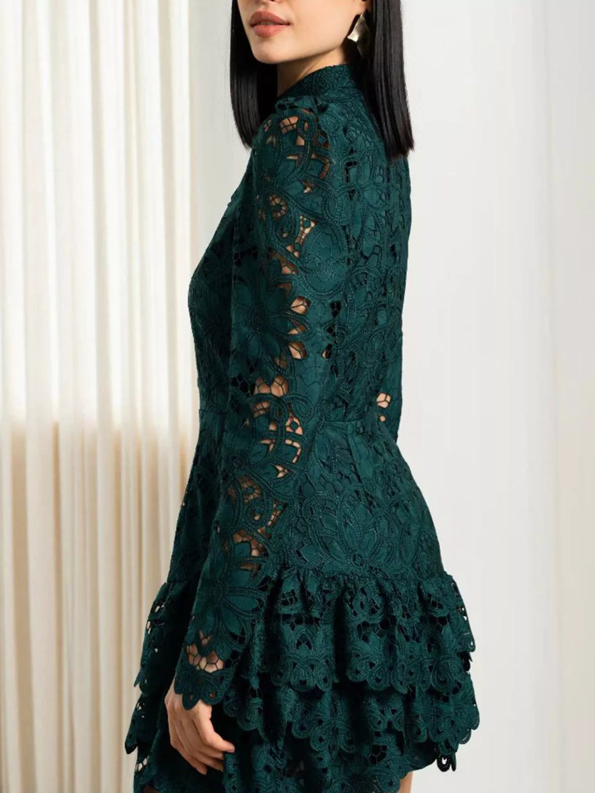 Lace Mock Neck Long Sleeve Mini Dress (6)
