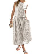 Striped Sleeveless Top Midi Skirt Set (12)