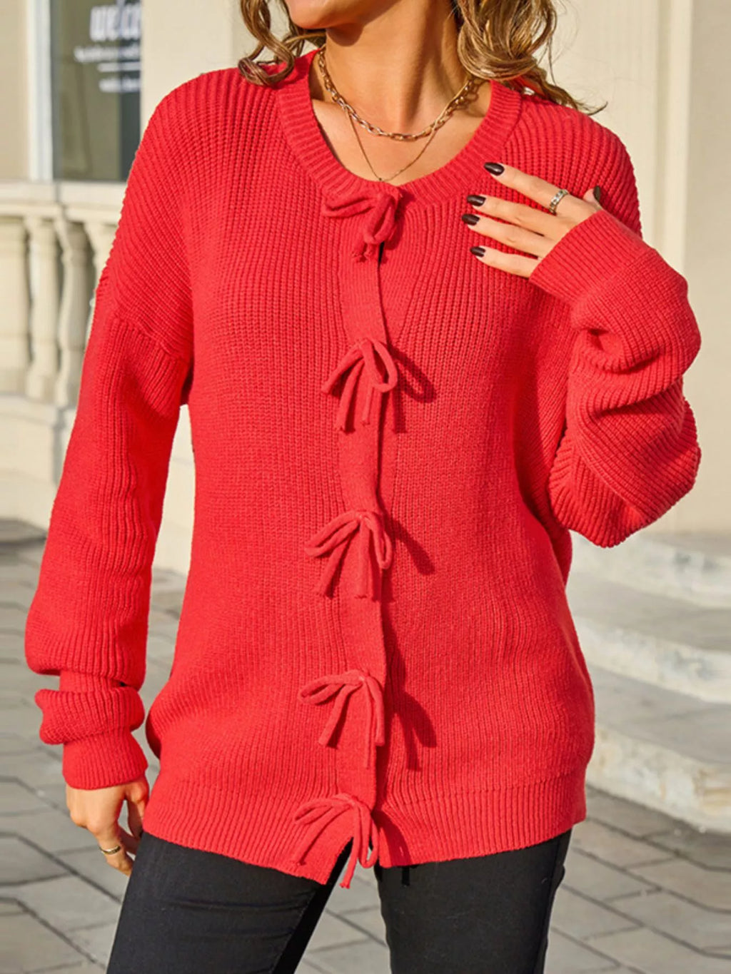 Ribbed Knit Bow-tie Cardigan (11)