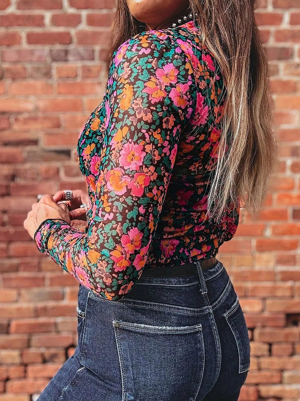 Printed Mesh Long Sleeve Slim Fit Top (4)