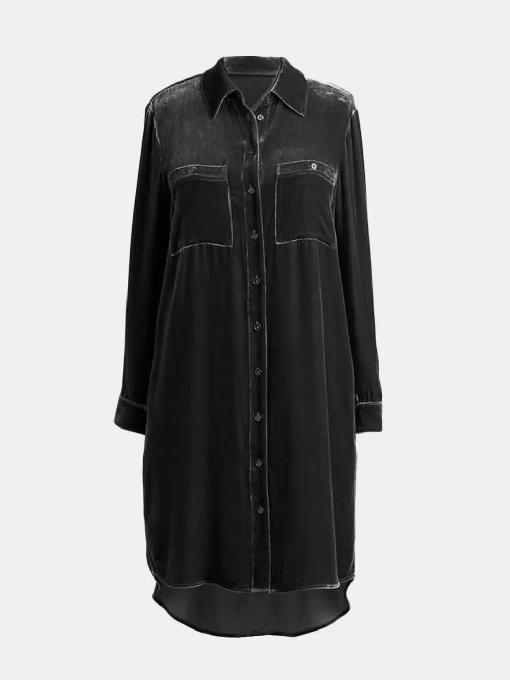 High-low Button Up Long Sleeve Knee Length Dress (3)