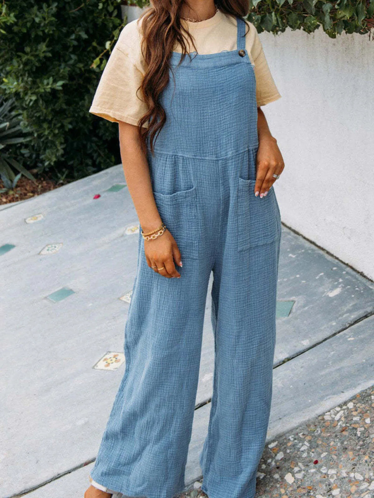 Full Size Casual Wide Leg Textured Overalls Plus (3)