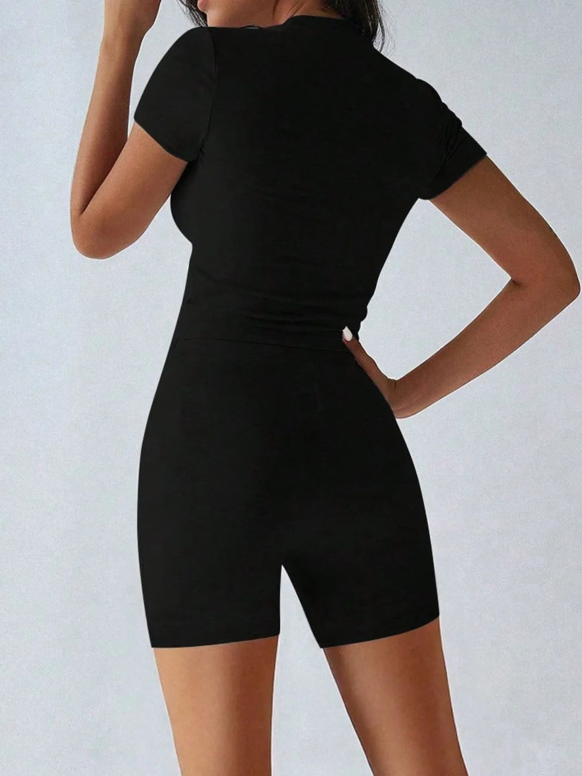Round Neck Short Sleeve Top Shorts Set (7)