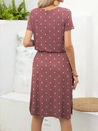 Round Neck Short Sleeve Slit Dress Pockets (9)