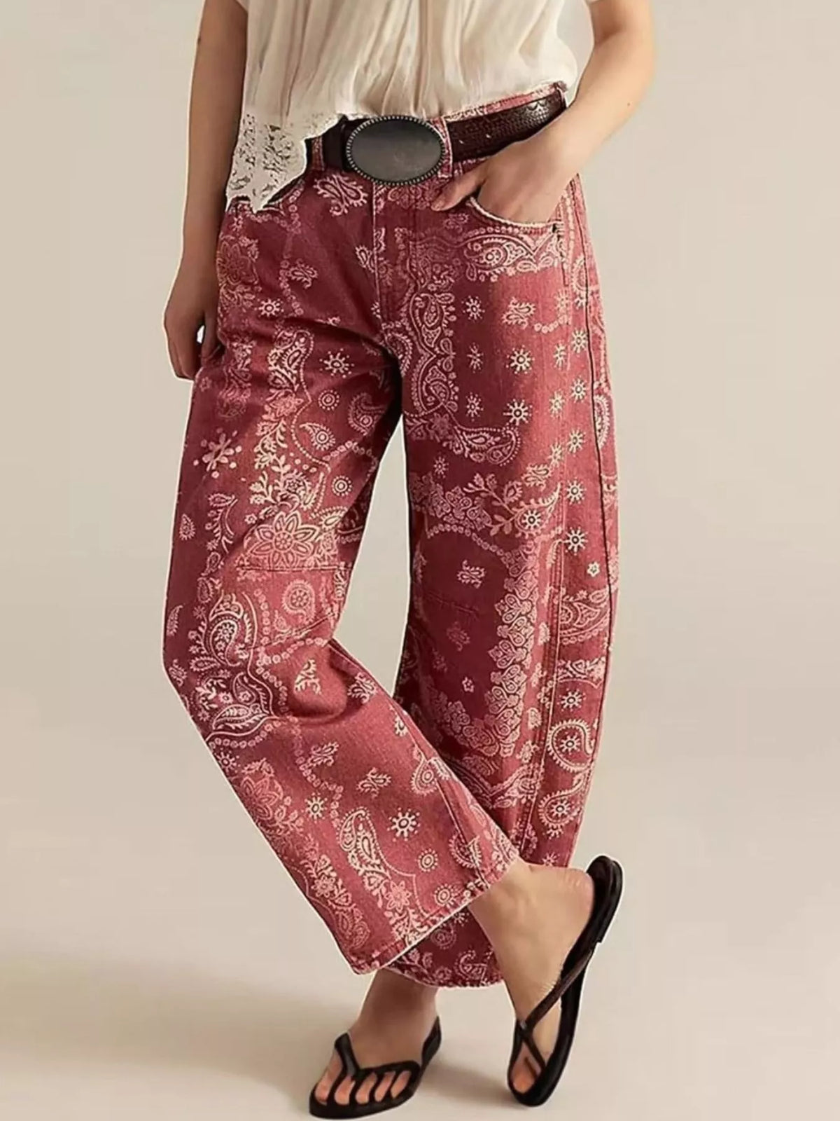 Printed Wide-leg Jeans