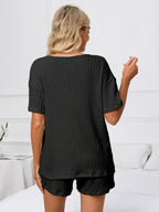 Notched Short Sleeve Shorts Lounge Set (2)