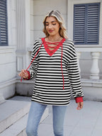 Lace-up Striped Long Sleeve T-shirt (26)