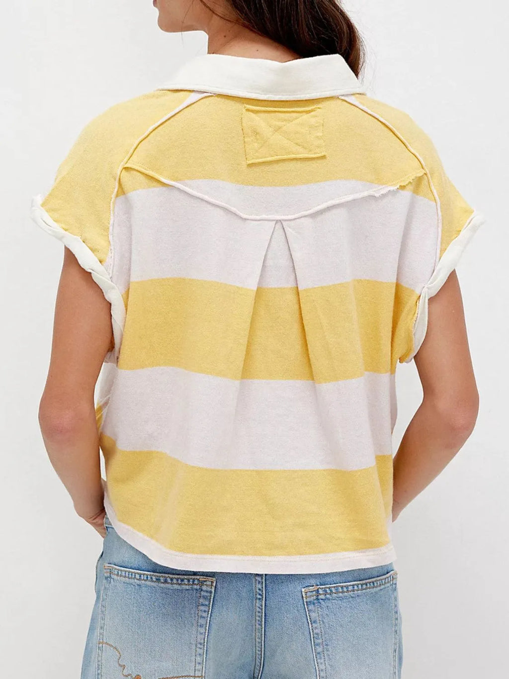 Striped Collared Neck Short Sleeve Top (10)