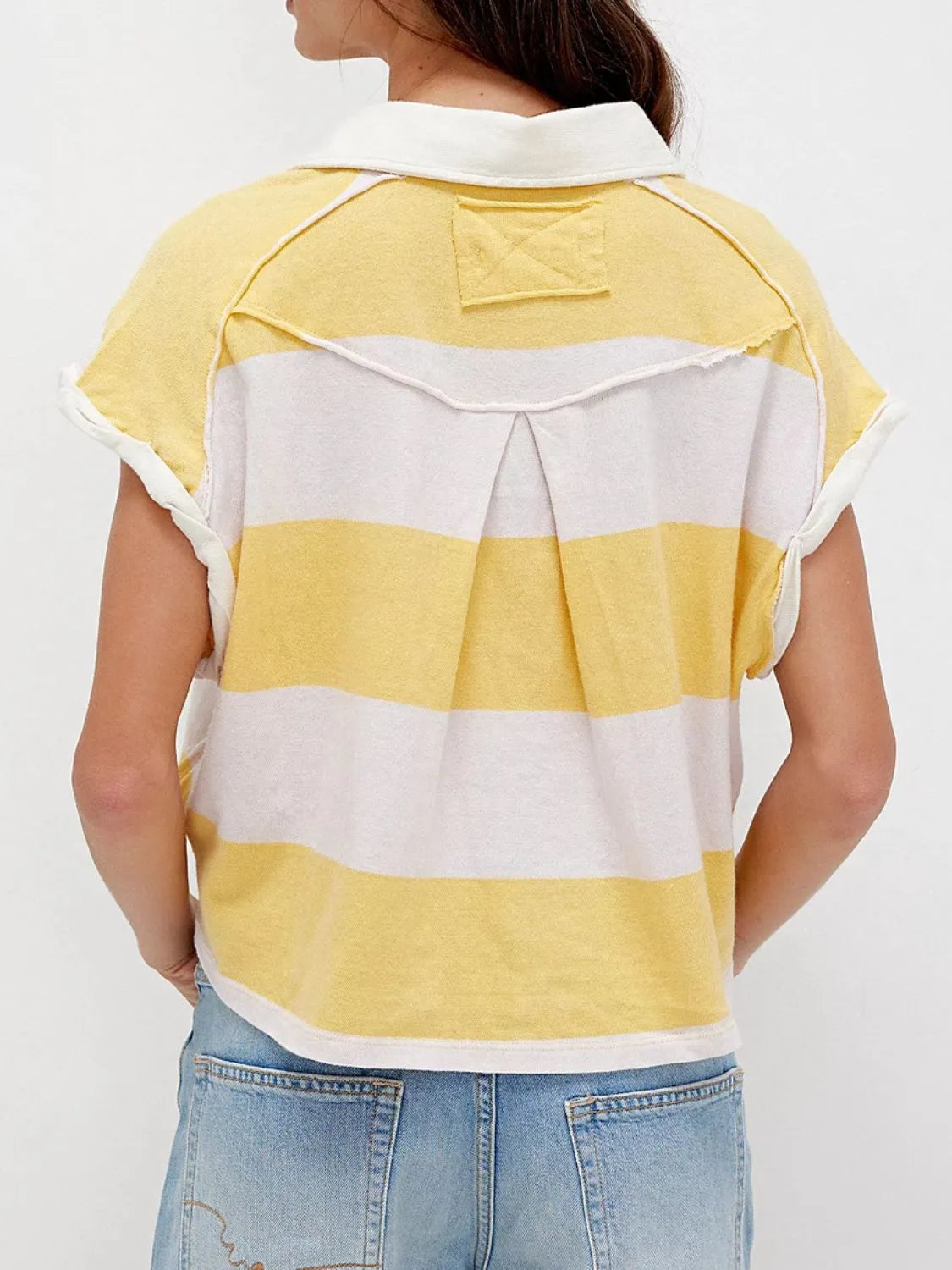 Striped Collared Neck Short Sleeve Top (10)