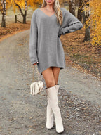 V-neck Dropped Shoulder Sweater Dress (21)