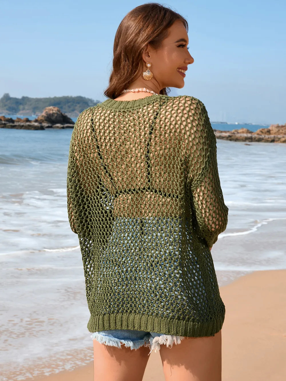 Heart Openwork Long Sleeve Cover-up (14)