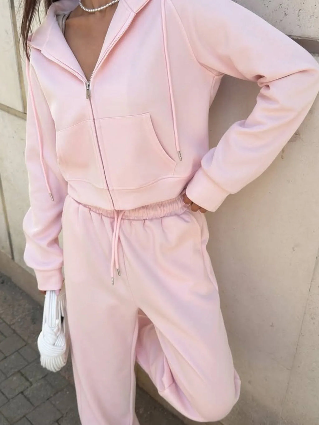 Zip Up Drawstring Hoodie Pants Set (3)
