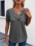 Short Sleeve V-neck Ruched T-shirt (6)